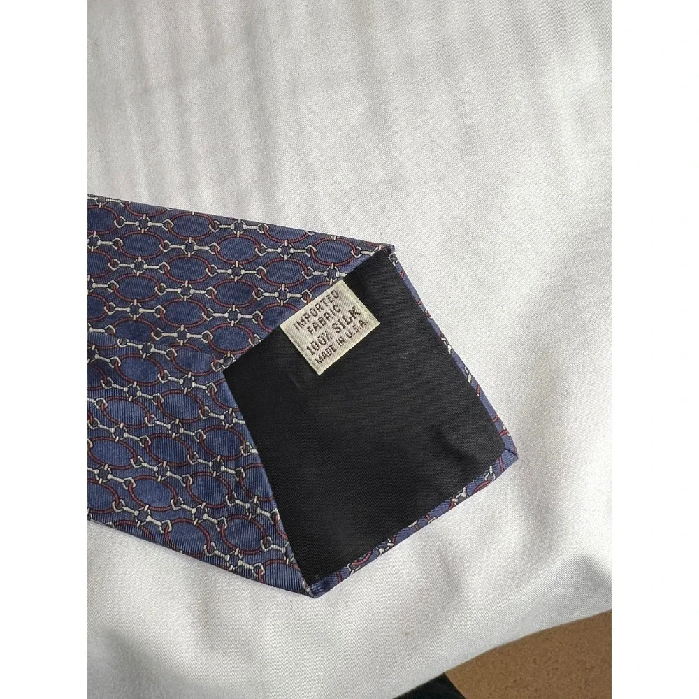 Saks Fifth Avenue Silk Necktie‎ Blue Chain Print Business Career